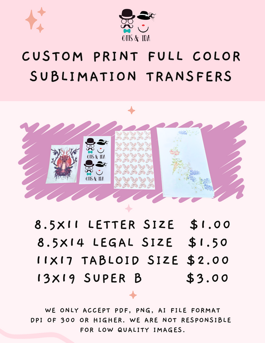 custom print full color Sublimation transfers